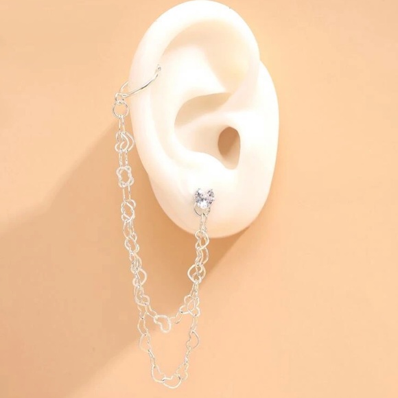 ❤️ Lovely Heart Stud & Heart Chainlink Layered Rhinestone Ear-cuff ❤️ - Picture 3 of 4